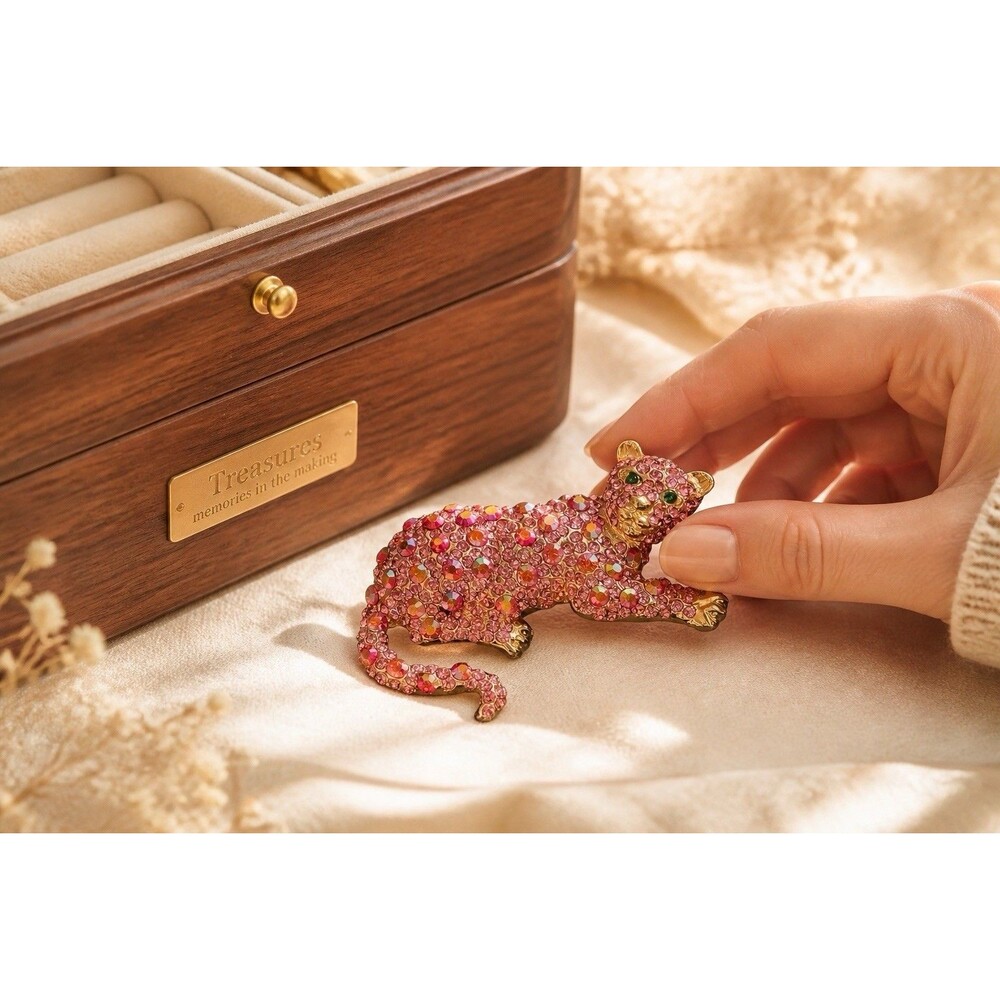 Women's AB Fuchsia Crystal Rhinestone Pink Panther Brooch 2"